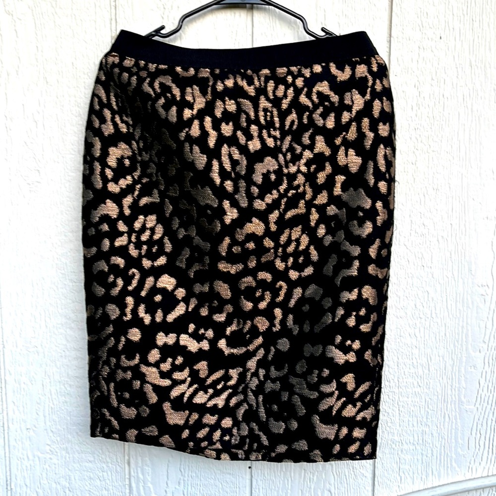 NWT Ann Taylor Gold Metallic Leopard Skirt